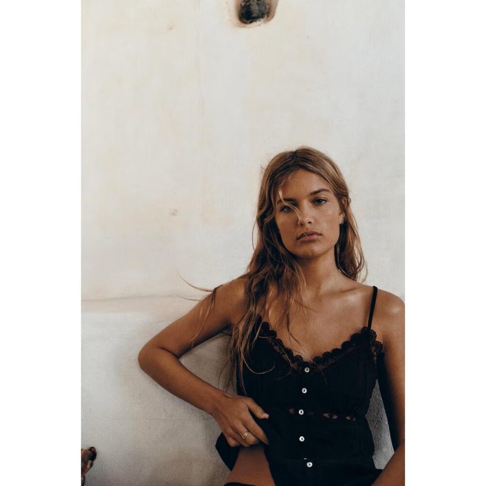 Zara Embroidered Lace Camisole Tank Top - NWT - Size Small - Black - Sm S - New